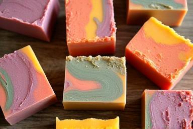 Colorful handmade soap bars arranged aesthetically